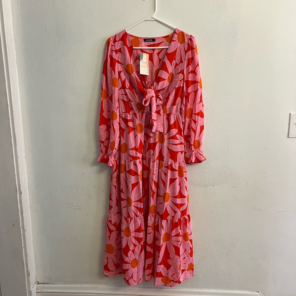 Women's Pink Boho Floral Dress